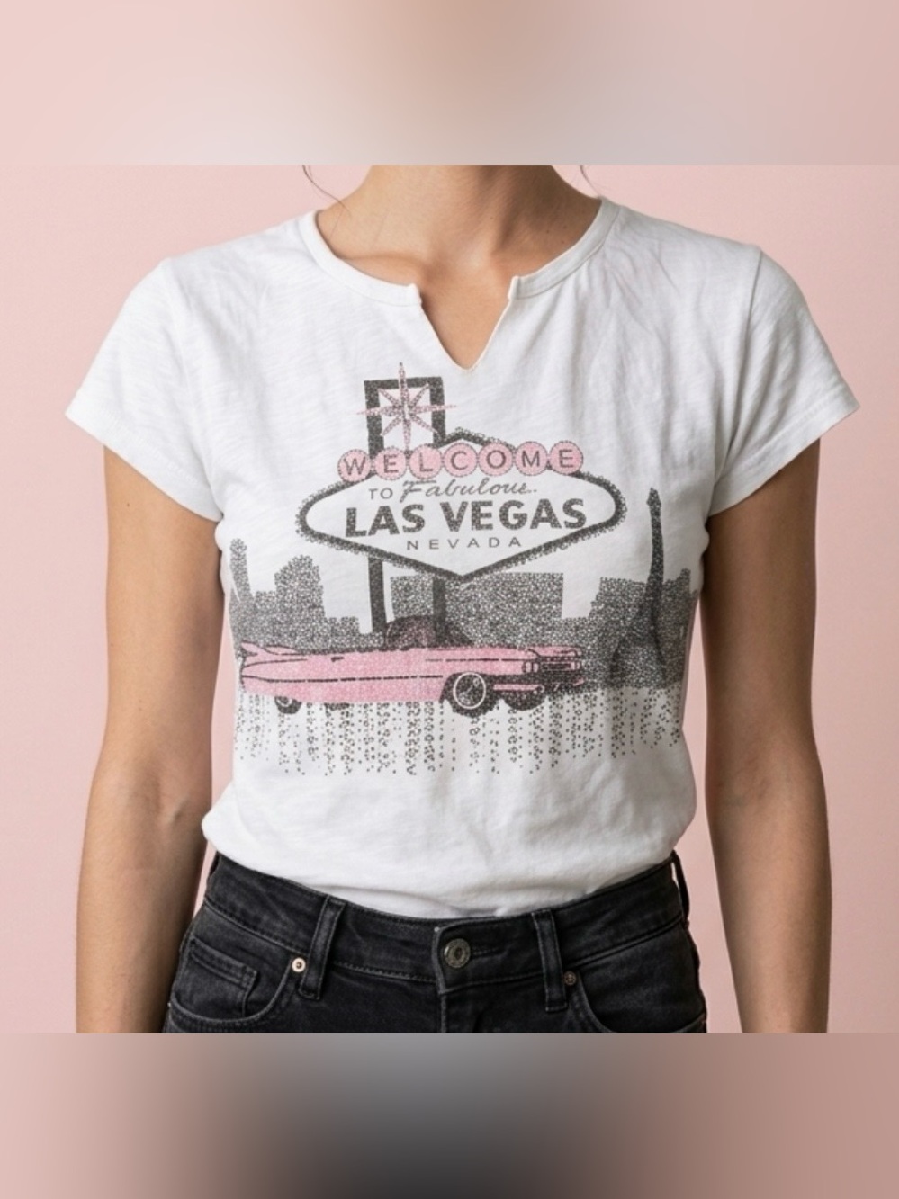 White 'Las Vegas' Graphic Tee with Pink Car